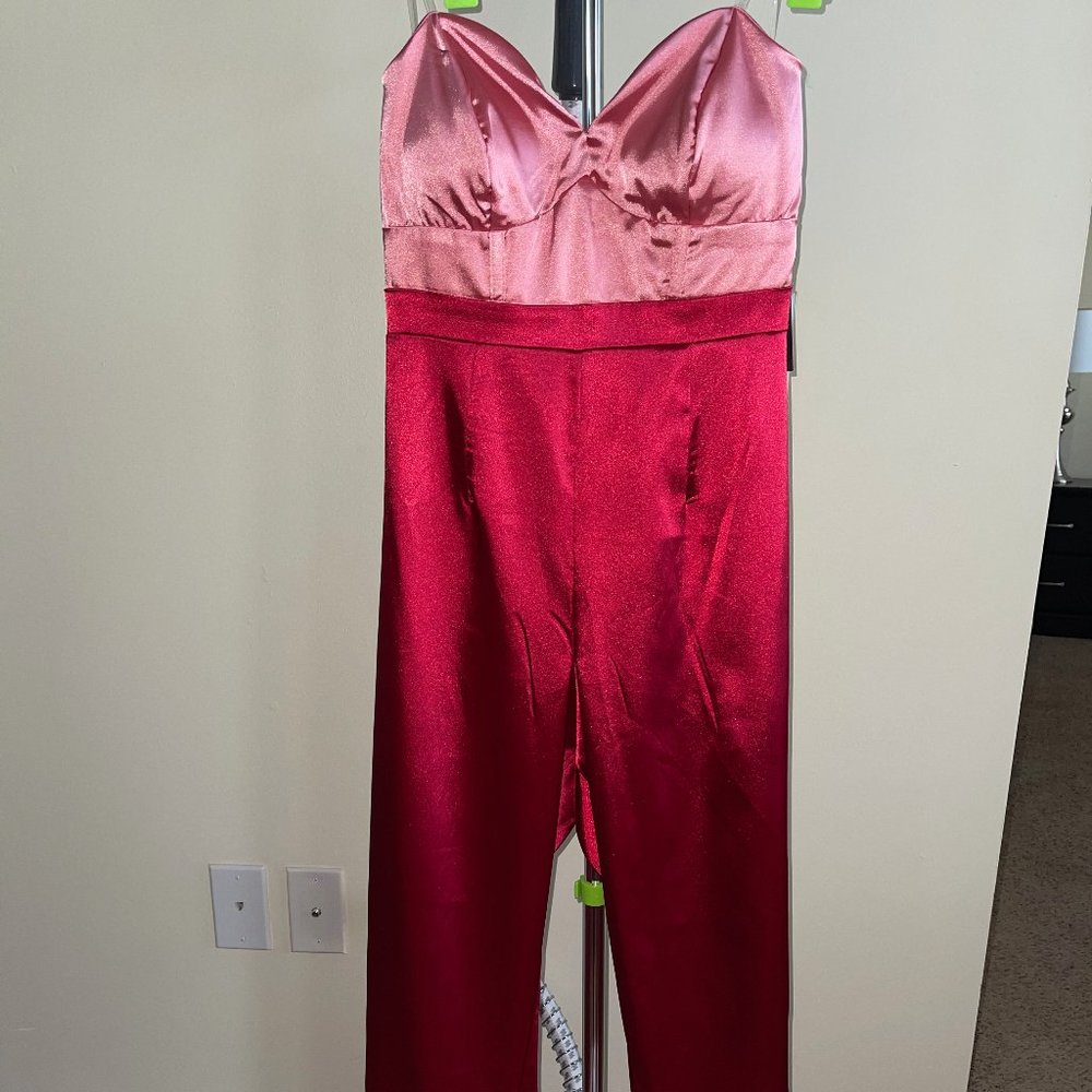 Pink and Red Satin Jumpsuit